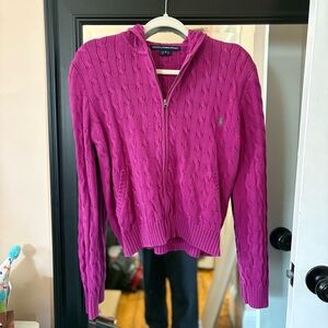 Ralph Lauren Magenta Cable-Knit Zip Hoodie